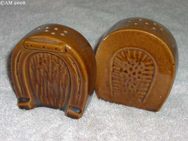 Frankoma Horseshoe shakers glazed cofee brown